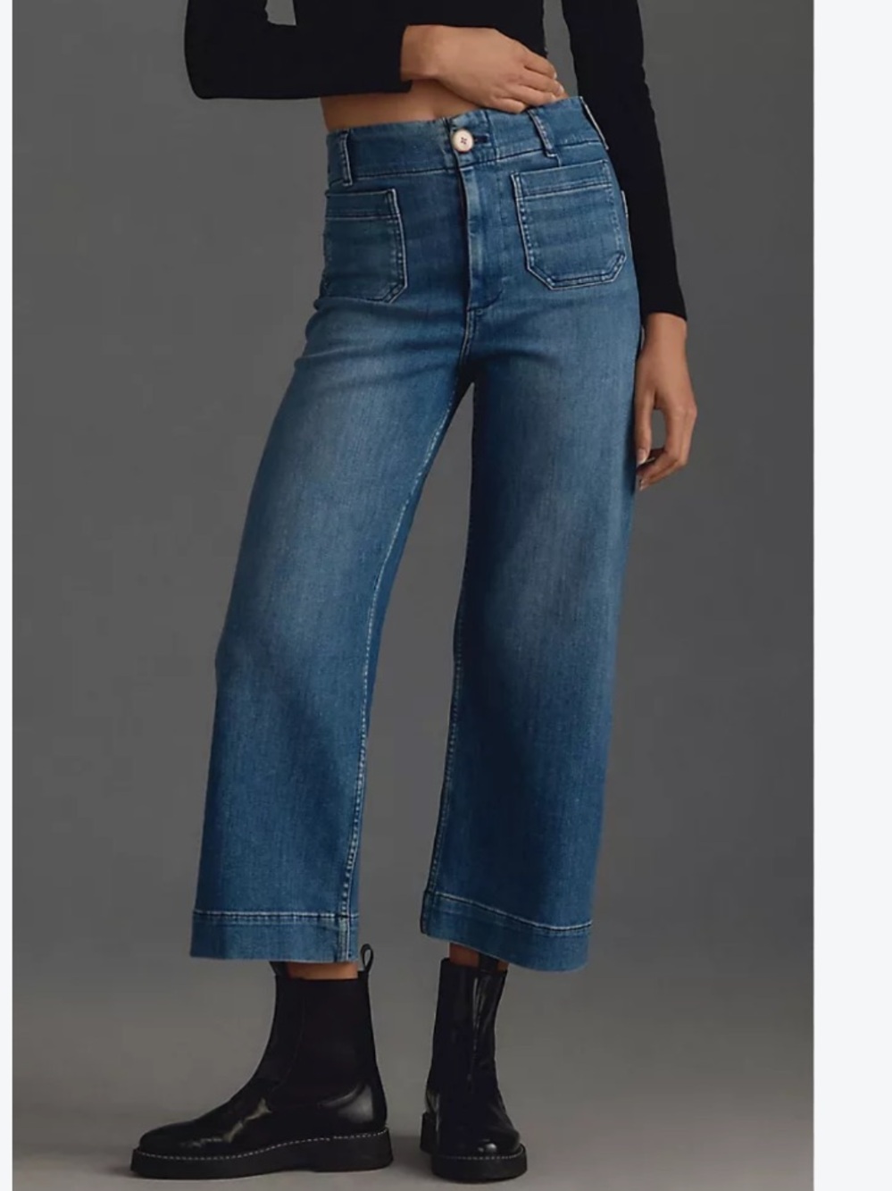 Anthropologie Maeve Colette Jeans Wide Leg Crop in Blue Denim